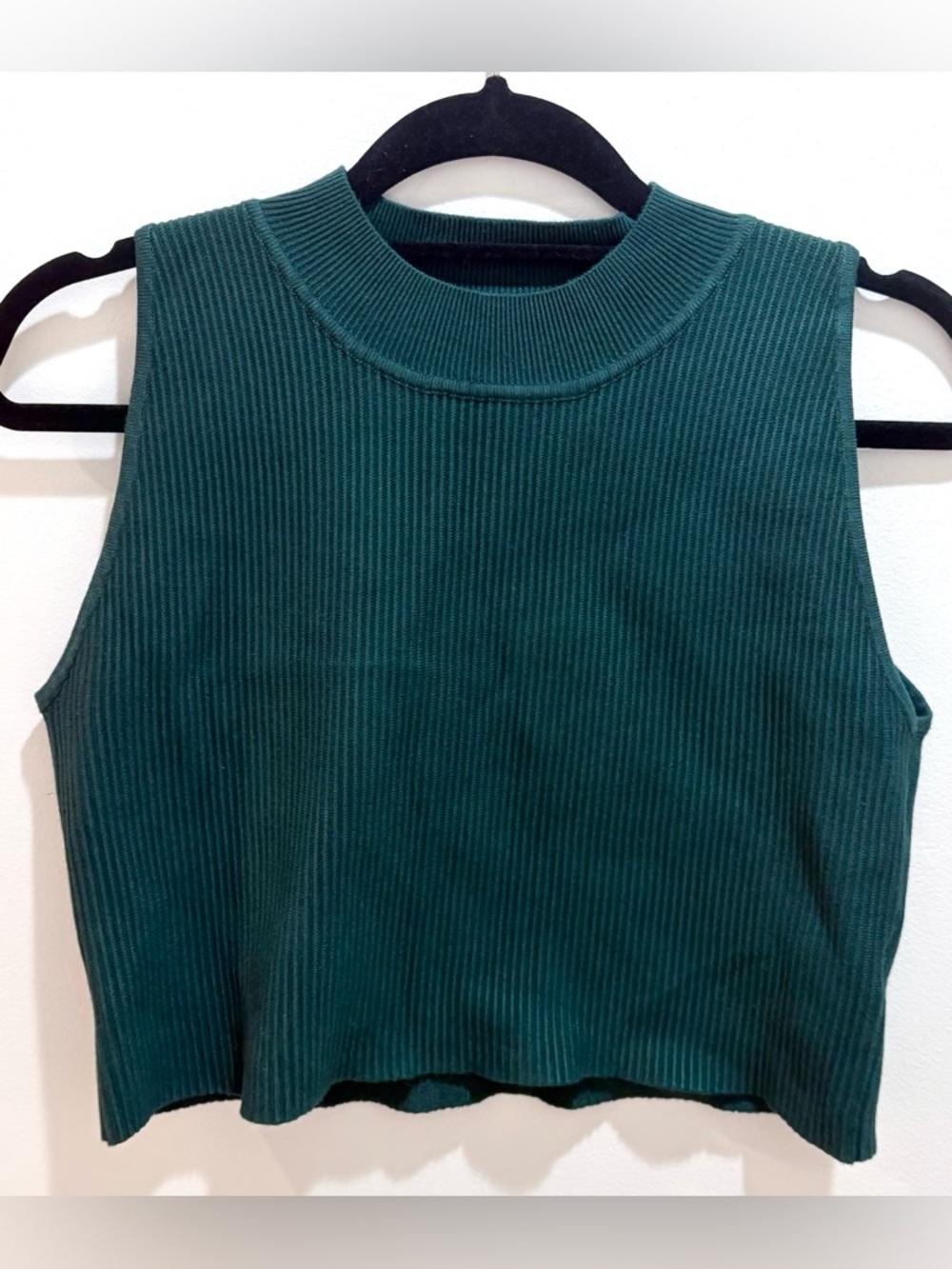 House Of Harlow 1960 Mock Neck Crop Top Ribbed Green Luxe Stretch Womens Size XL